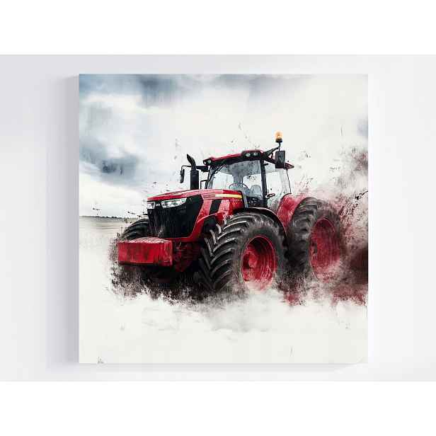 Obraz Na Plátně Canvas Červený Traktor Farma Pole Zemědělský Traktor 50x50