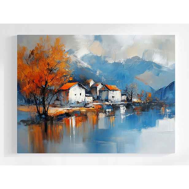 Plakát Krajina Hory Jezero Městečko Vesnice Podzim 100x75