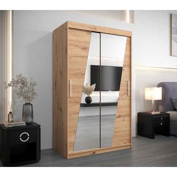 Šatní skříň se zrcadly KAMILA - šířka 120 cm, dub artisan