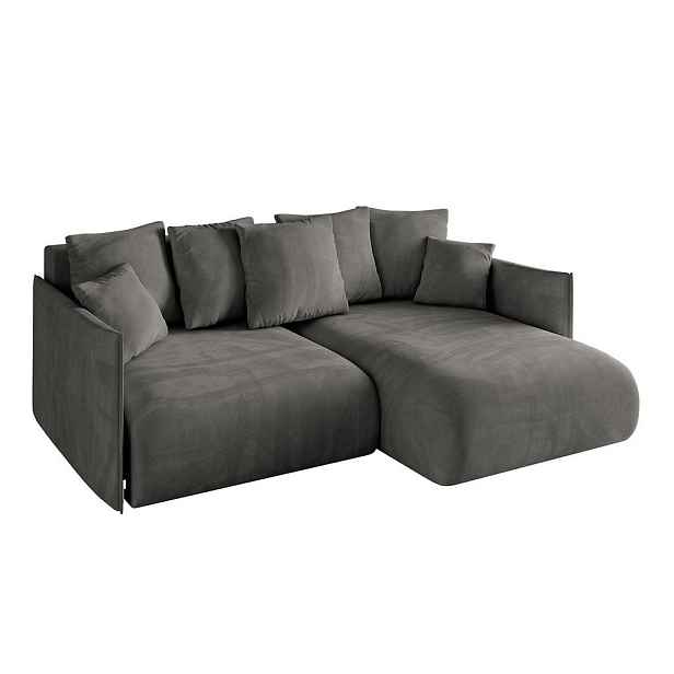 ALTDECOR ROHOVÁ SEDAČKA s funkcí spaní a otomanem, pravá ONESK-L 216x177x72 Tmavě šedá Velur