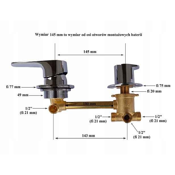 Baterie 4 funkce 145 mm/14,5 cm připojení 1/2" Směšovač sprchového koutu