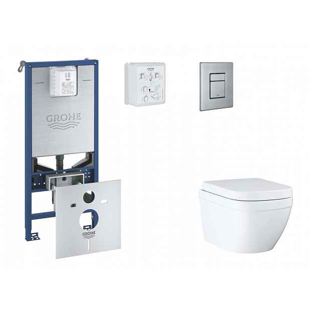 Grohe Rapid SLX - Set předstěnové instalace, klozetu, sedátka SoftClose a tlačítka Skate Cosmopolitan, Triple Vortex, kartáčovaná nerezová ocel SANI11