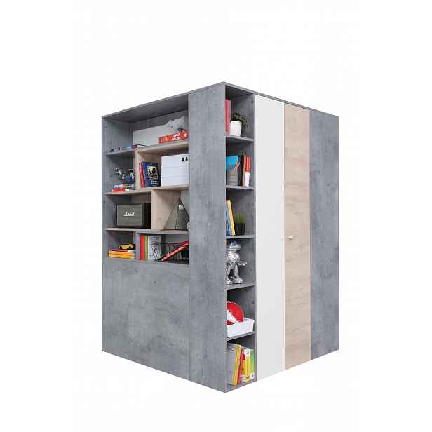 Rohová šatní skříň Sigma SI1 Barva korpusu: Beton/Bílá/Dub