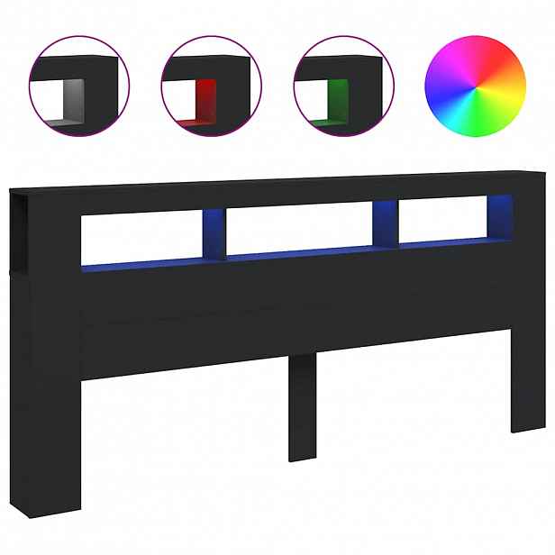 vidaXL Čelo postele s LED černé 220 x 18,5 x 103,5 cm kompozitní dřevo