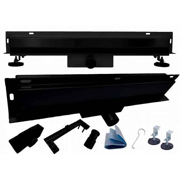 X-home Lineární Odtok Nástěnný Odtok Černý 60 cm 2v1 pod desku Tenký 35 mm