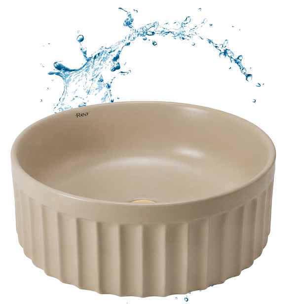 Kulaté keramické umyvadlo na desku Béžová Caffe Latte Mat 38 Cm Duo Rea
