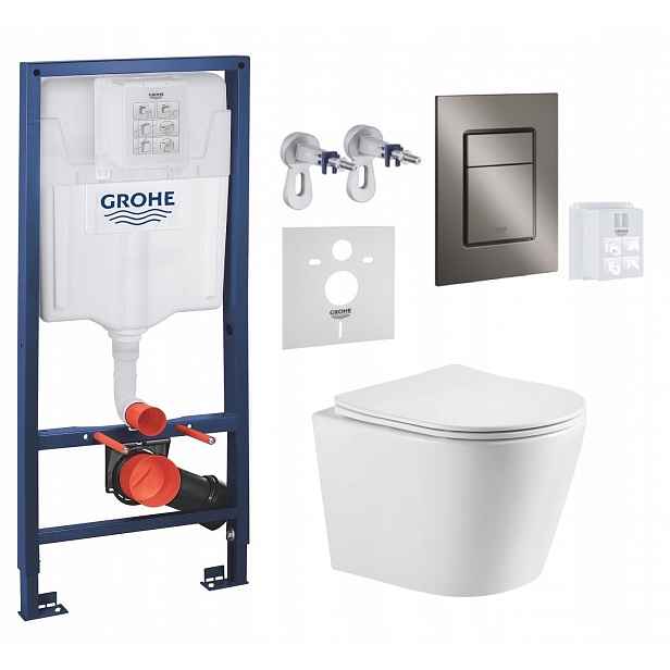 Wc stojan Grohe Rapid Sl s mísou Imprese a tlačítkem grafit, kartáčovaný