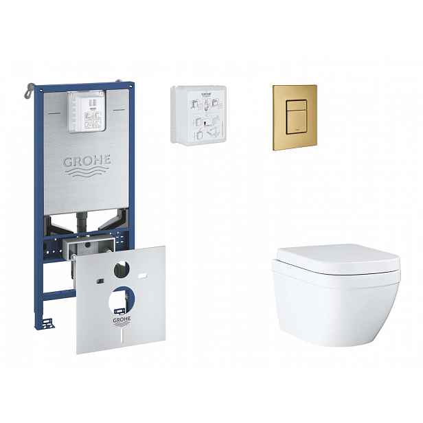 Grohe Rapid SLX - Set předstěnové instalace, klozetu, sedátka SoftClose a tlačítka Skate Cosmopolitan, Triple Vortex, kartáčovaný Cool Sunrise SANI11B