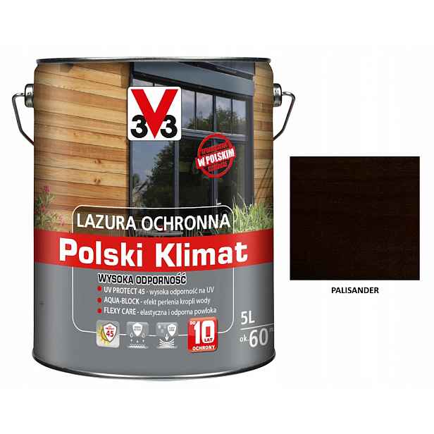 Lazura V33 Polský Klima 10 let 5 L odolný Palisander satén