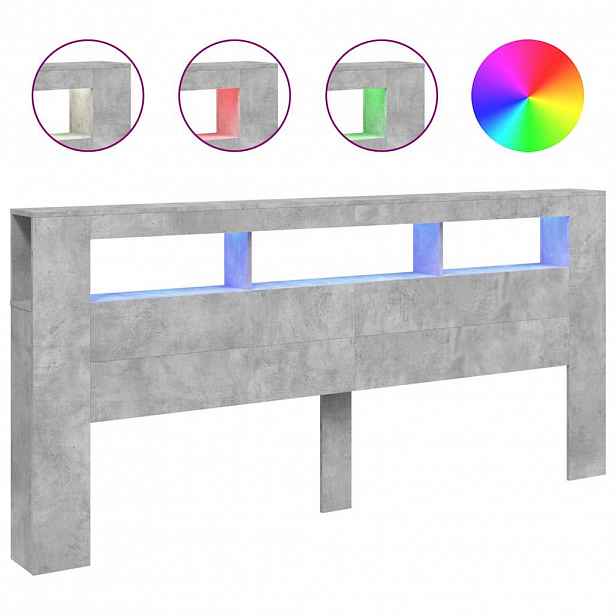 vidaXL Čelo postele s LED betonově šedé 220 x 18,5 x 103,5 cm kompozit