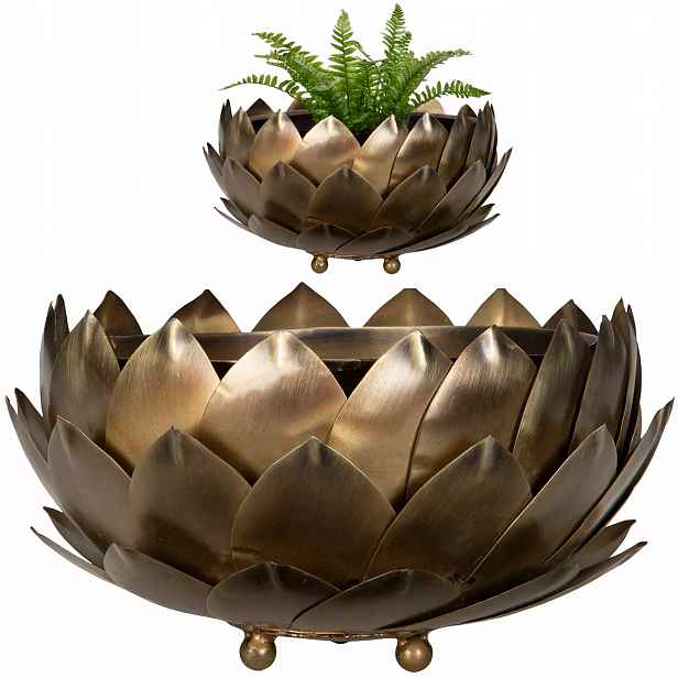 Květináč Na Bonsaje 22 cm Zlatý Velký loft retro kovový do obývacího pokoje domu velký