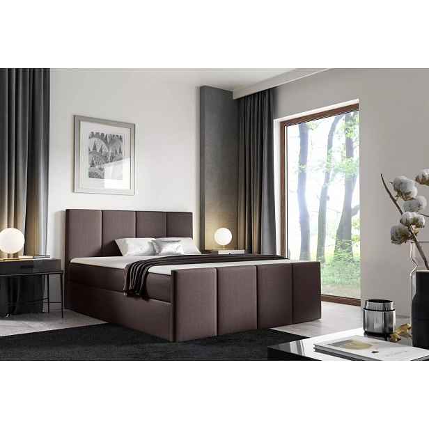 Postel s matrací a roštem LOLA - 200x220, hnědá + topper ZDARMA