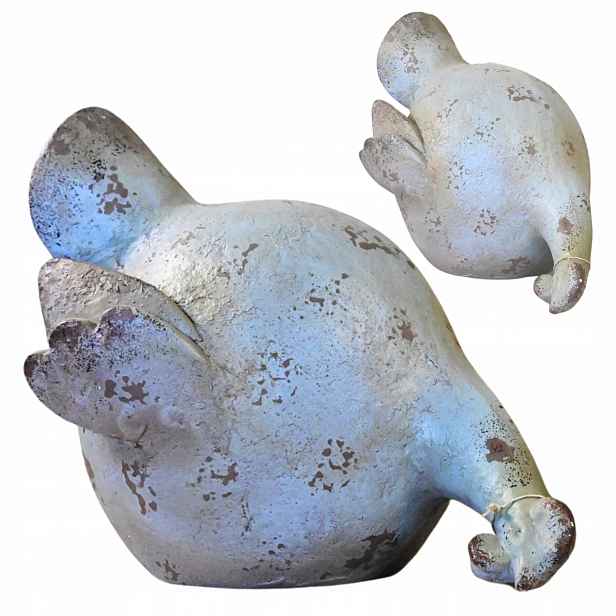 Dekorativní figurka Kura s hlavou dolů 31x32x25 cm, vintage, mátová Velikonoce