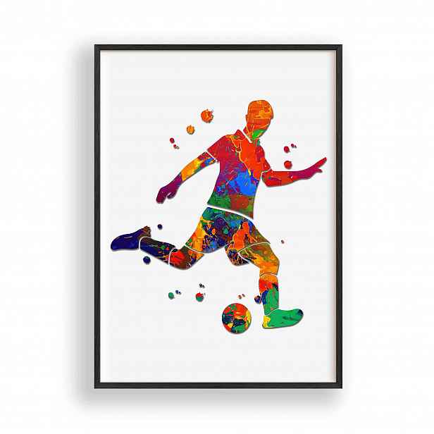 Obraz Barevný Fotbalista Abstrakce Plakát Rámeček Dřevěný Černý 30x42 cm