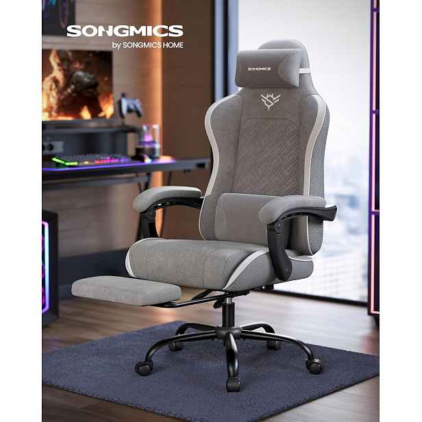 Songmics Herní židle, kancelářská židle, ergonomická podnožka Cathy