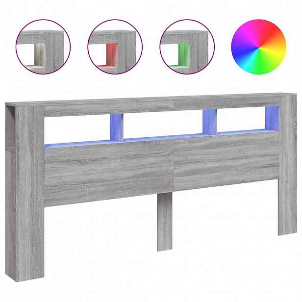 vidaXL Čelo postele s LED šedé sonoma 220 x 18,5 x 103,5 cm kompozit