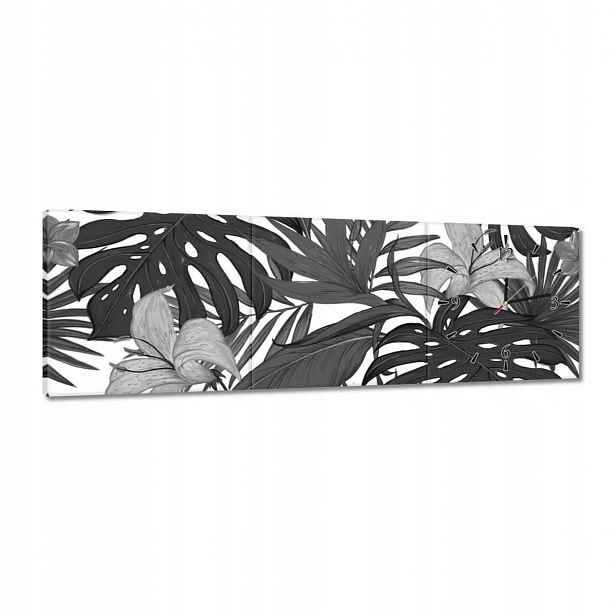 Hodiny 90x30 Černobílá monstera