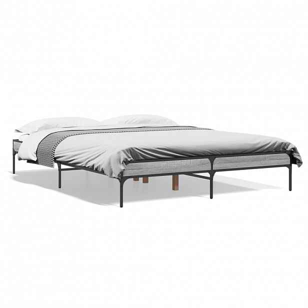 vidaXL Rám postele šedý sonoma 140 x 200 cm kompozitní dřevo a kov