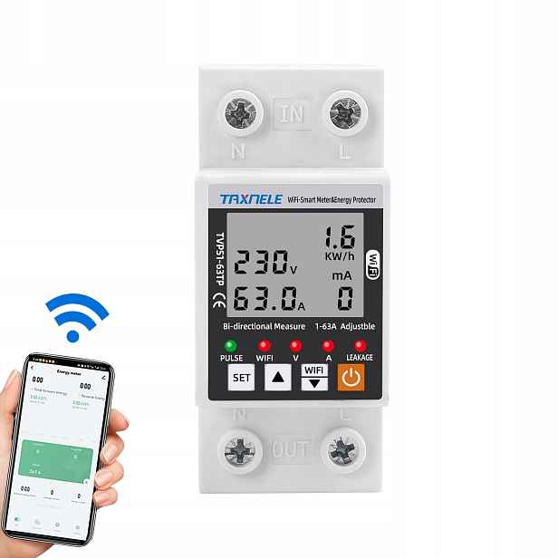 Jednofázový elektroměr 2-směrný Pv relé 63A WiFi Tuya