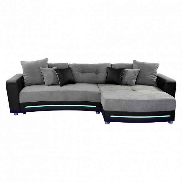 luma-home MULTIMEDIÁLNÍ ROHOVÁ POHOVKA, zvukový systém, RGB LED osvětlení, Bluetooth, 322 × 190 × 88 cm (Š×H×V), umělá kůže, černá – mikrovlákno šedá