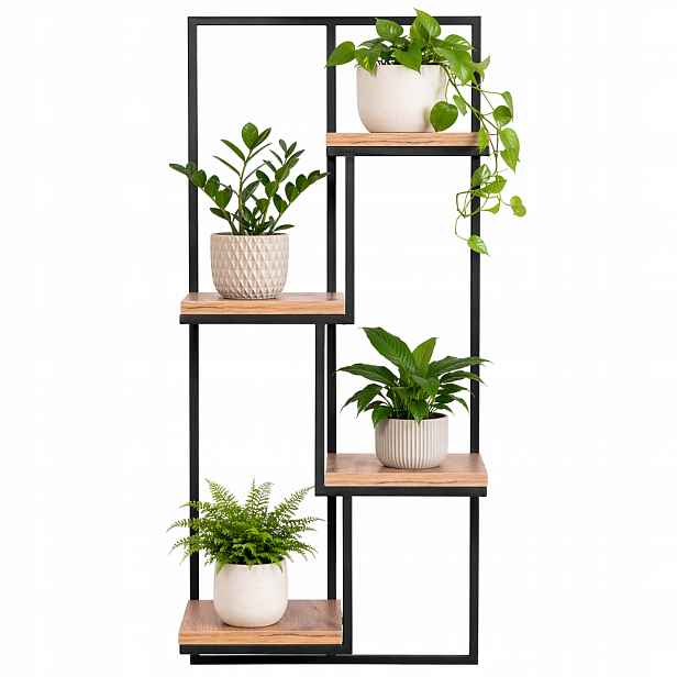 Držák Na Květináč Závěsný Loft Kovový 4 Police Dub Craft Černý Premium Framado