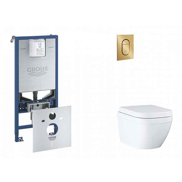 Grohe Rapid SLX - Set předstěnové instalace, klozetu, sedátka SoftClose a tlačítka Arena Cosmopolitan S, Triple Vortex, kartáčovaný Cool Sunrise SANI1