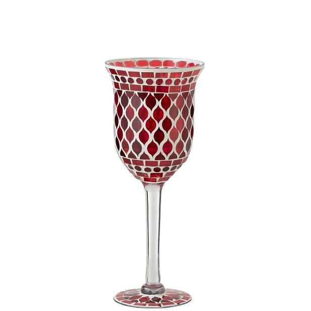 Červený skleněný svícen na nožičce Mosaic - Ø 12*30 cm J-Line by Jolipa