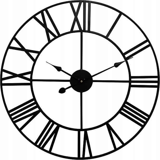 Nástěnné hodiny Velké kovové Tichý mechanismus Římské číslice Černá 60 cm Loft