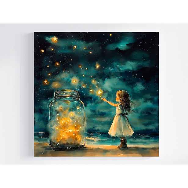 Obraz Na Plátně Canvas Dívka Noc Obloha Hvězdy Sen Fantazie 50x50