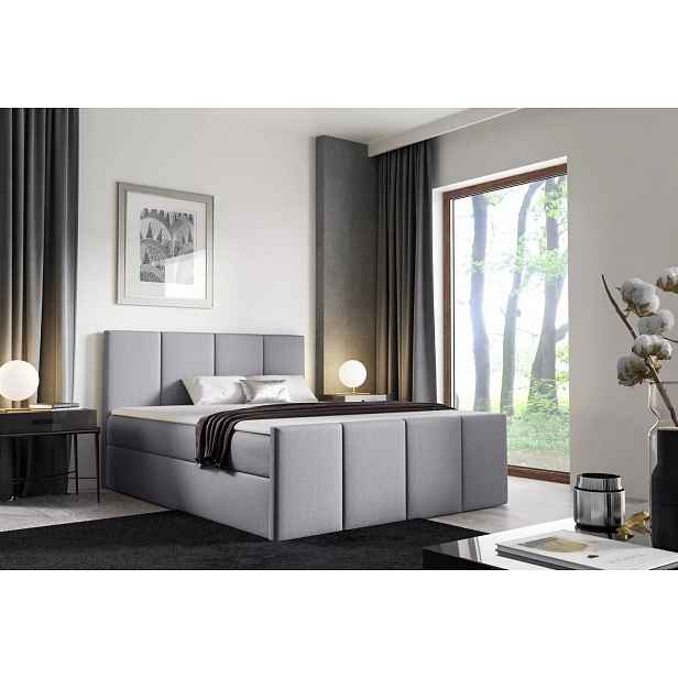 Postel s matrací a roštem LOLA - 200x220, šedá 2 + topper ZDARMA