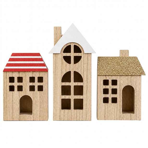 Sada dřevěných domečků WOODLAND 21 cm, 3 ks