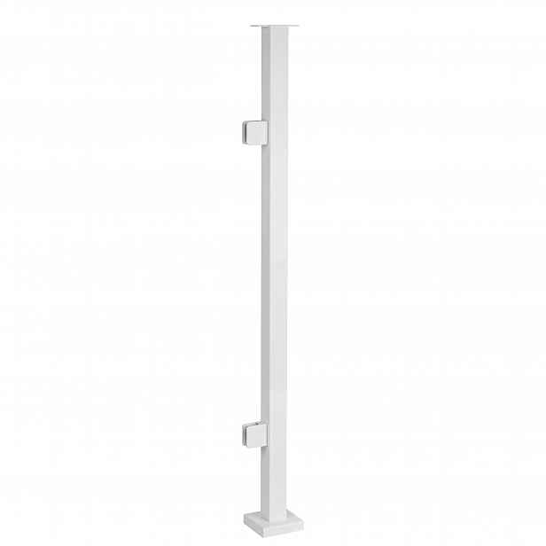 Startovací sloupek pro skleněné zábradlí 100 cm 40x40 Bílý 2 držáky Loft
