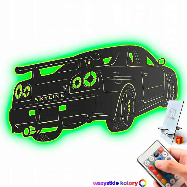 Dřevěný 3D obraz Nissan Skyline Nástěnný Dárek Noční Lampa Led XL