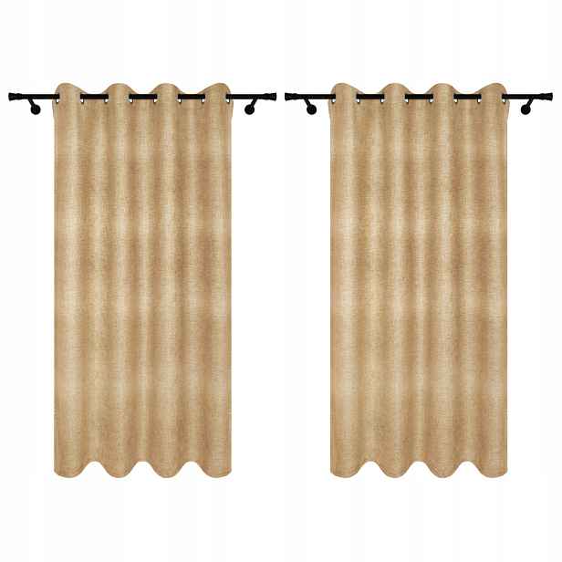 Béžové Záclony Na Oka 140 x 230 CM Lněný Vzor 2 Kusy