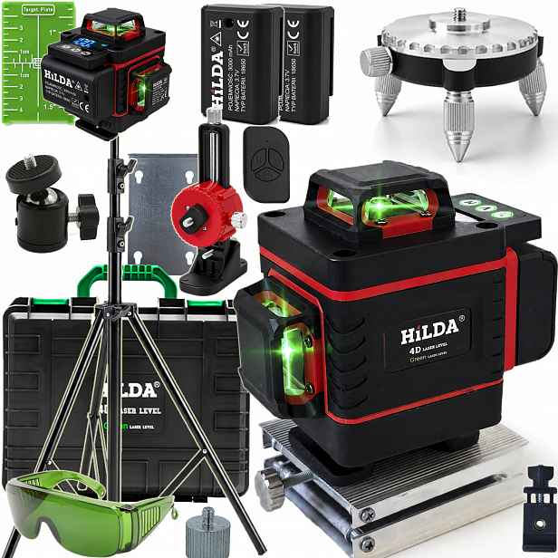 Laserová Vodováha 360 Rovinná Hilda 4DMAX Laser Křížový Stativ 2,9 M