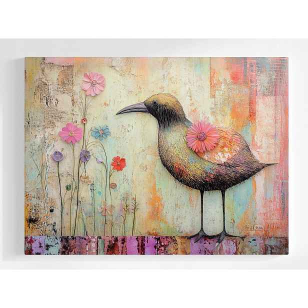 Plakát Ptáček Květiny Boho Pastely Příroda 100x75