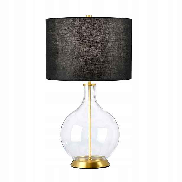Skleněná mosazná stolní lampa s černým ozdobným stínidlem 67 cm Elstead