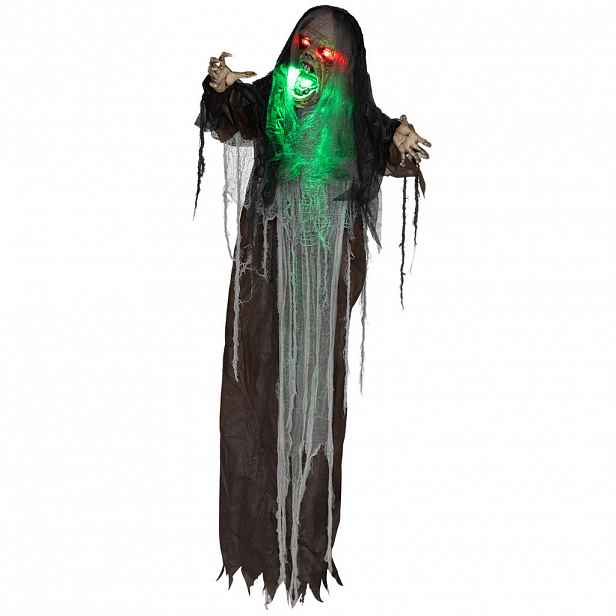 HOMCOM HALLOWEENSKÉ DEKORACE 183 cm Závěsné monstrum se zelenými LED světly, zvuková funkce