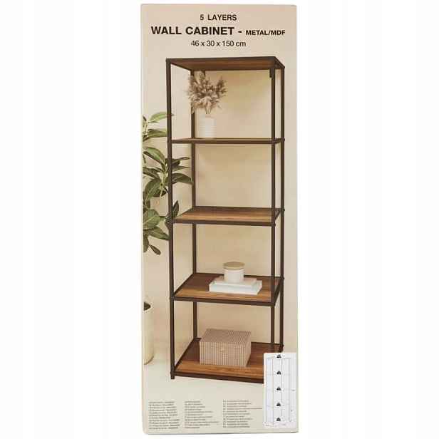 Nástěnný kovový regál Wall Cabinet 46 x 150 x 30 cm 5 úrovní, vysoký bronz