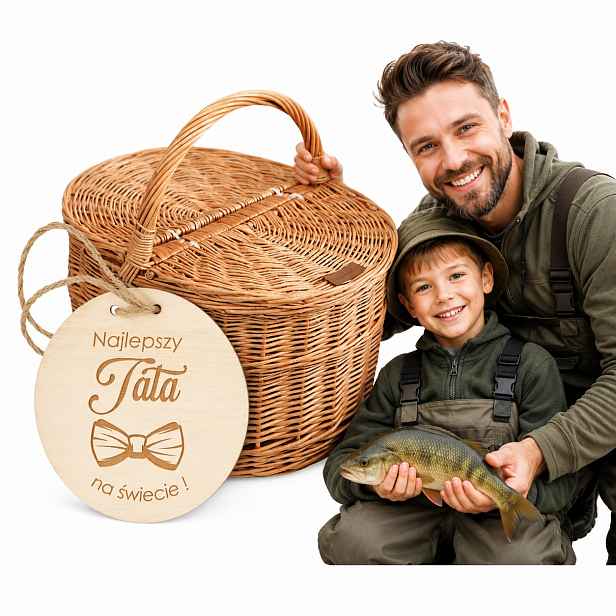 Piknikový koš dárek pro tatínka k svátku otců s cedulkou s gravírováním Velký