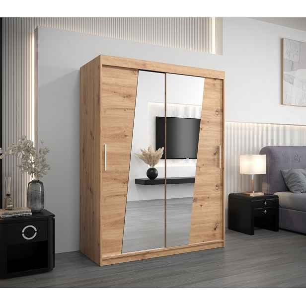 Šatní skříň se zrcadly ELVIRA - šířka 150 cm, dub artisan