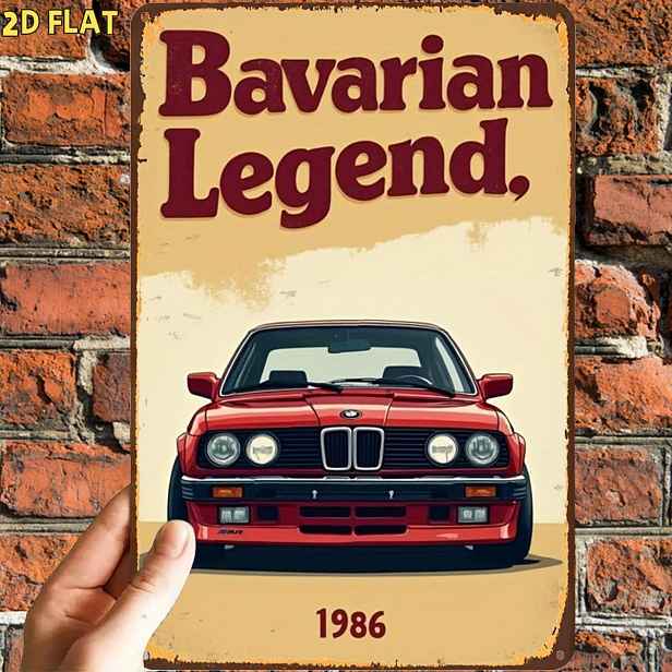 TEMU 2D plochý, 1 ks, vtipný retro bavorský legendární 1986 auto plakát kovová železná cedule, předvrtané otvory, vhodné pro vnitřní, zahradní,