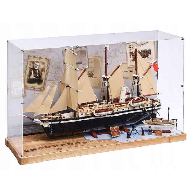 Vitrína Wood s pozadím Blacked Brick pro Lego 10335, 40729 Endurance & Szalupa