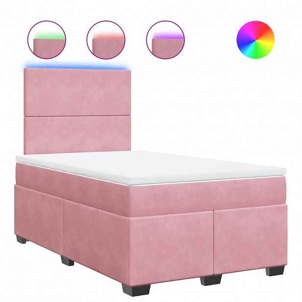 vidaXL Box spring postel s matrací růžová 120x190 cm samet