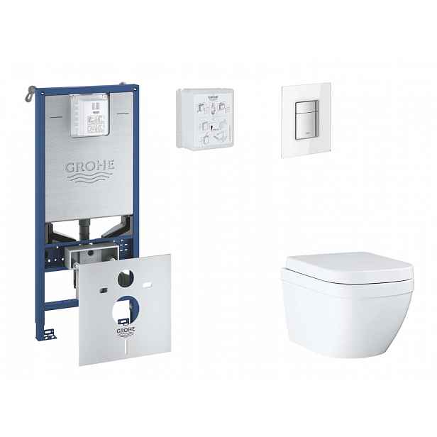 Grohe Rapid SLX - Set předstěnové instalace, klozetu, sedátka SoftClose a tlačítka Skate Cosmopolitan, Triple Vortex, Moon White SANI11BB3107