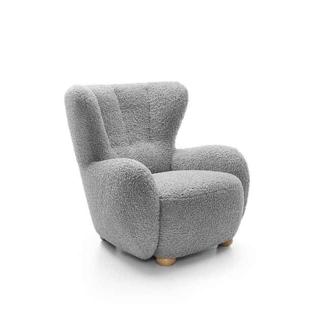 MASSENO KLASICKÉ ČALOUNĚNÉ RELAXAČNÍ KŘESLO MIST, látka bouclé, šedé