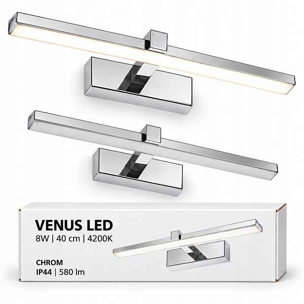 Venus chrom 40 cm 8W Led svítidlo nad zrcadlo do koupelny 4200K IP44 580lm