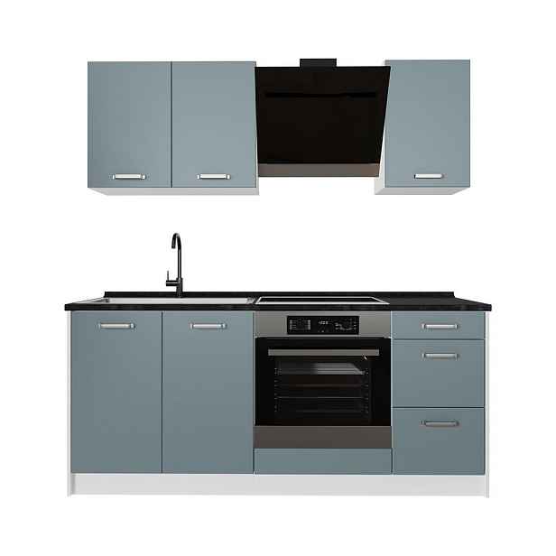 Vicco JEDNOTKOVÁ KUCHYNĚ R-Line, Modrošedá/Bílá, 180 cm, PD Antracit