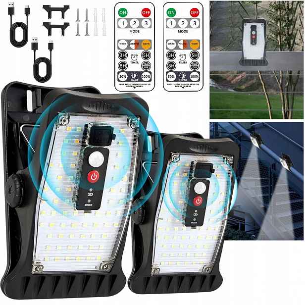 2X Led Bateriová Lampa S Klipem, Voděodolná, Se Solárním Panelem A Usb