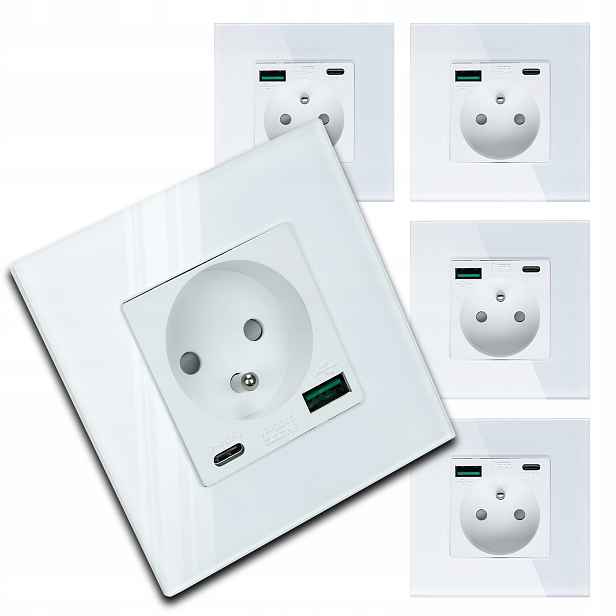 5x Moderní Bílé Elektrické Sklo S Vestavěnou Usb Nabíječkou